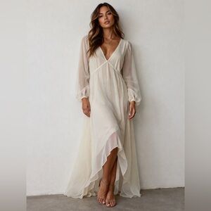 Joyfolie Ivory Sheer Maxi Dress XS Boho Romantic